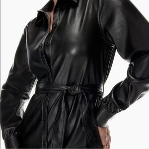 Aritzia babaton Caroline Belted Vegan Leather Shirt Dress size Small